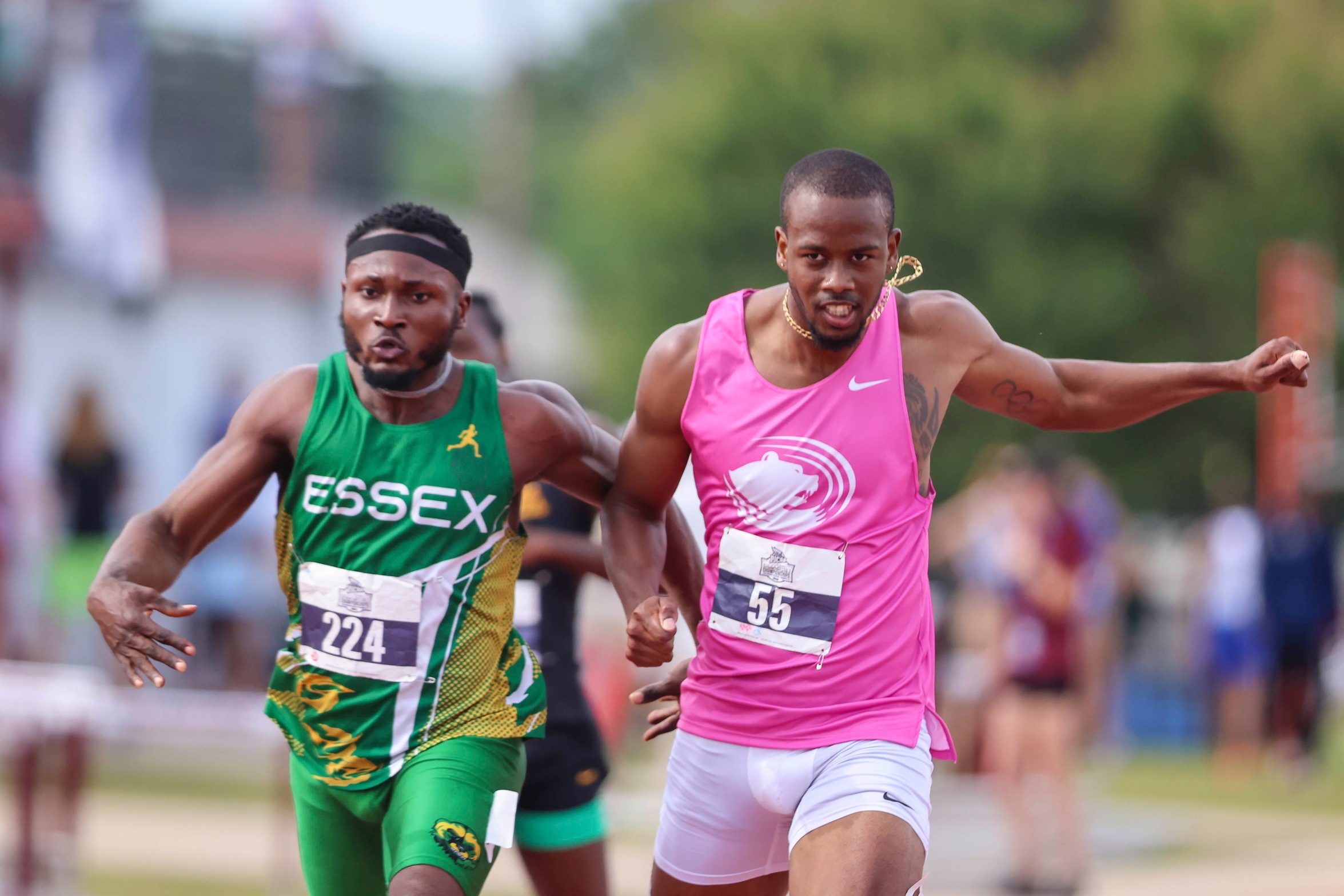 Jonathan Farinha competes in the men's 100m at the NJCAA D1 Outdoor Championships in West Monroe, La.